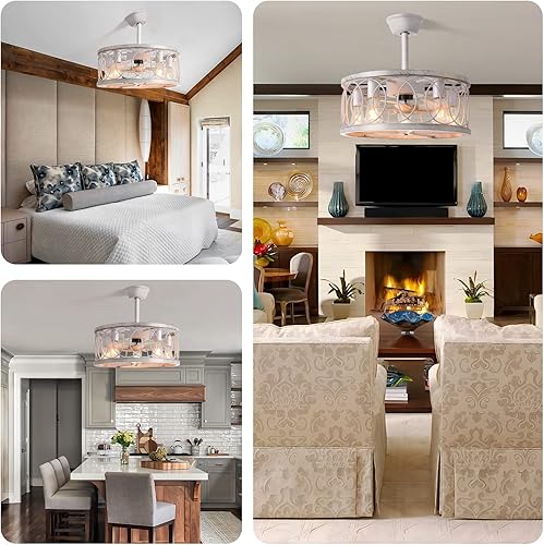 Miniatura 6 de FCTWAKS Ventilador de techo de granja con luz, ventilador de techo sin aspas de perfil bajo de 20 pulgadas con luz y control remoto, motor