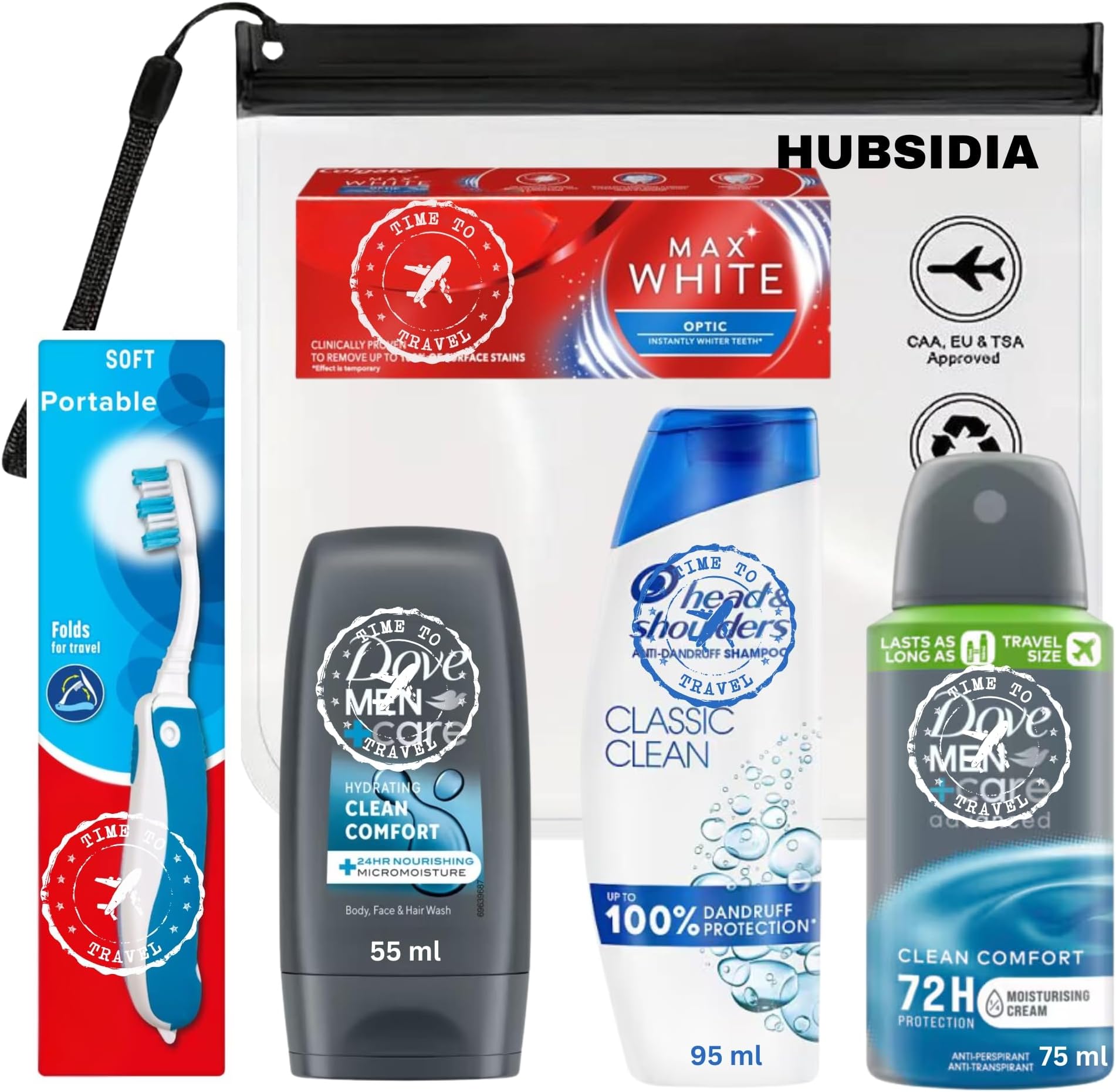 Hubsidia Travel Toiletries Set For Men, Mini Toiletries, Man Set, Holiday With Clear Bag Airport Approved