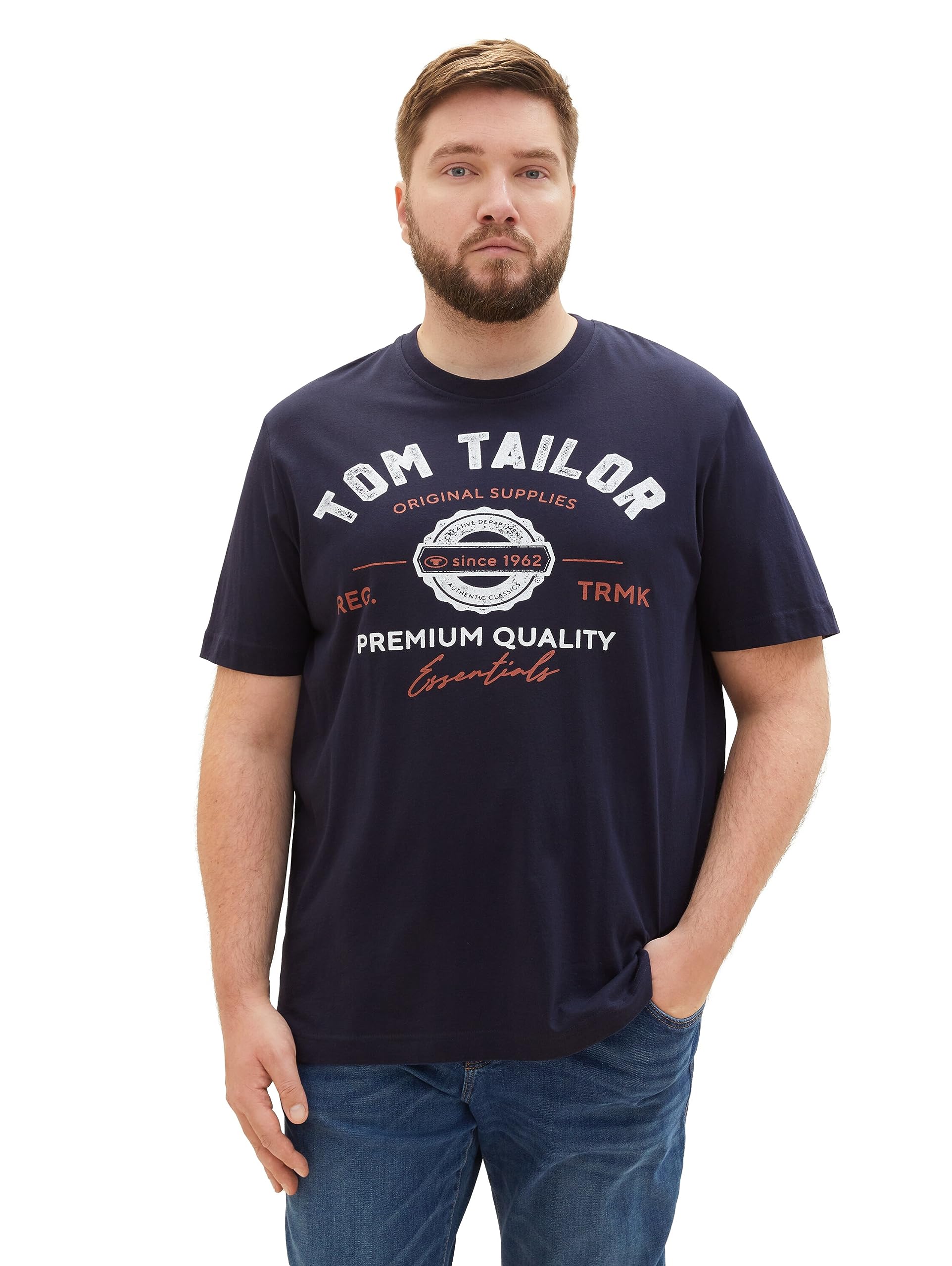 TOM TAILOR Herren Plussize T-Shirt mit Logo-Print aus Baumwolle