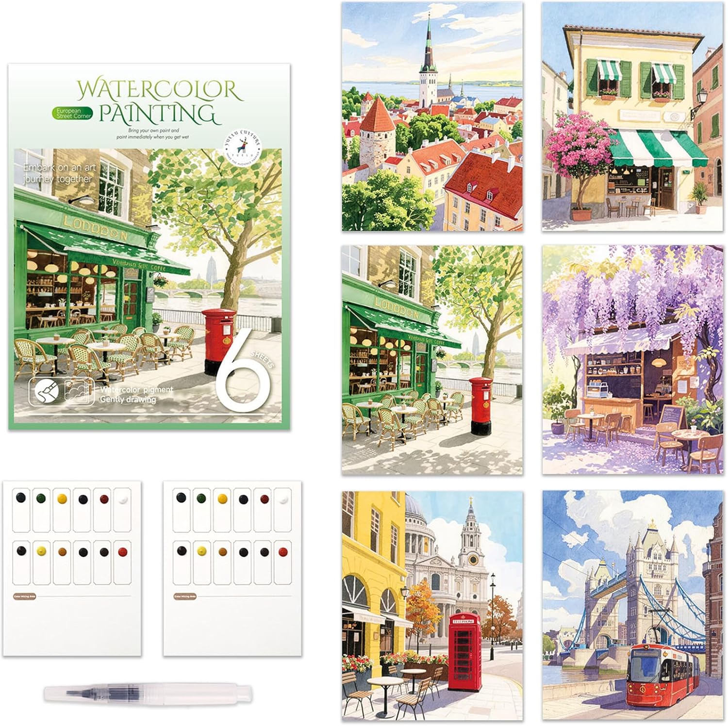 LACHLAND Watercolor Painting Kit for Adults, Large Envelope Water Coloring Book with 6 Sheets, Art Therapy Travel Set for Relaxation, Students Beginners DIY Paint Art Craft Gift