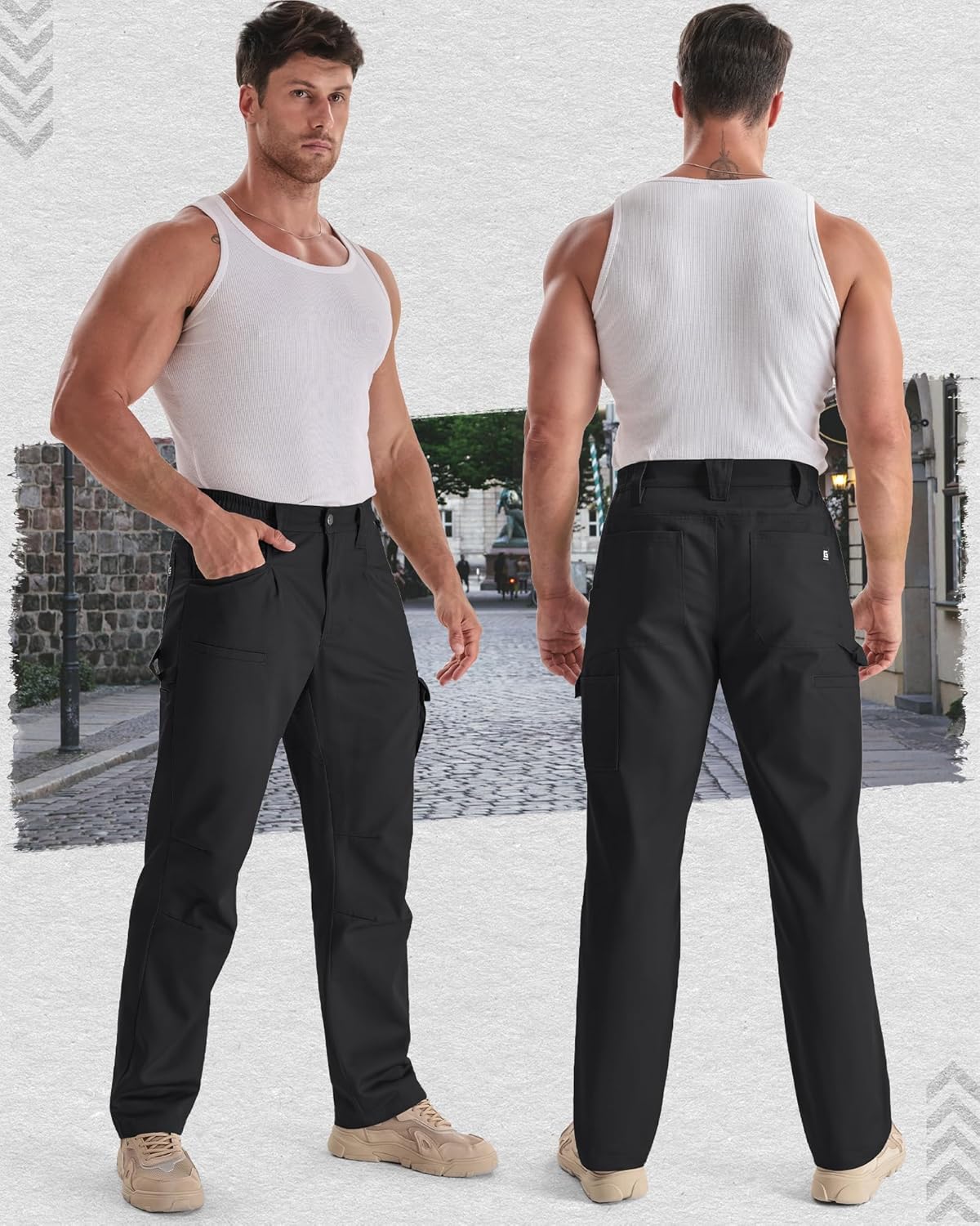 IGOLUMON Men‘s Tactical Cargo Pants with 13 Pockets, Stretch Work Pants with Elastic Waistband for Construction & Hiking - Image 2