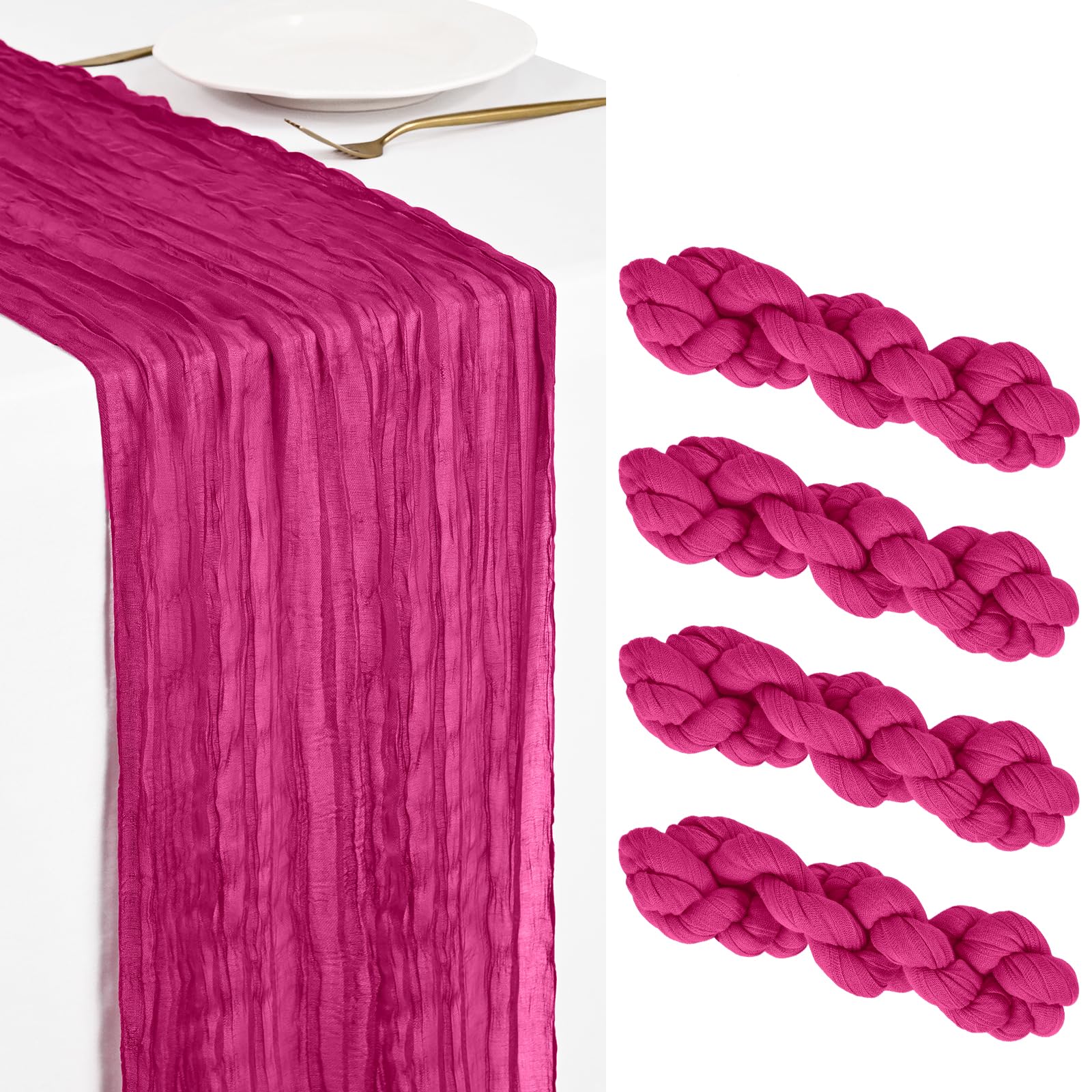Showgeous 4 Pack Fuschia Cheesecloth Table Runner 45 x 275 cm