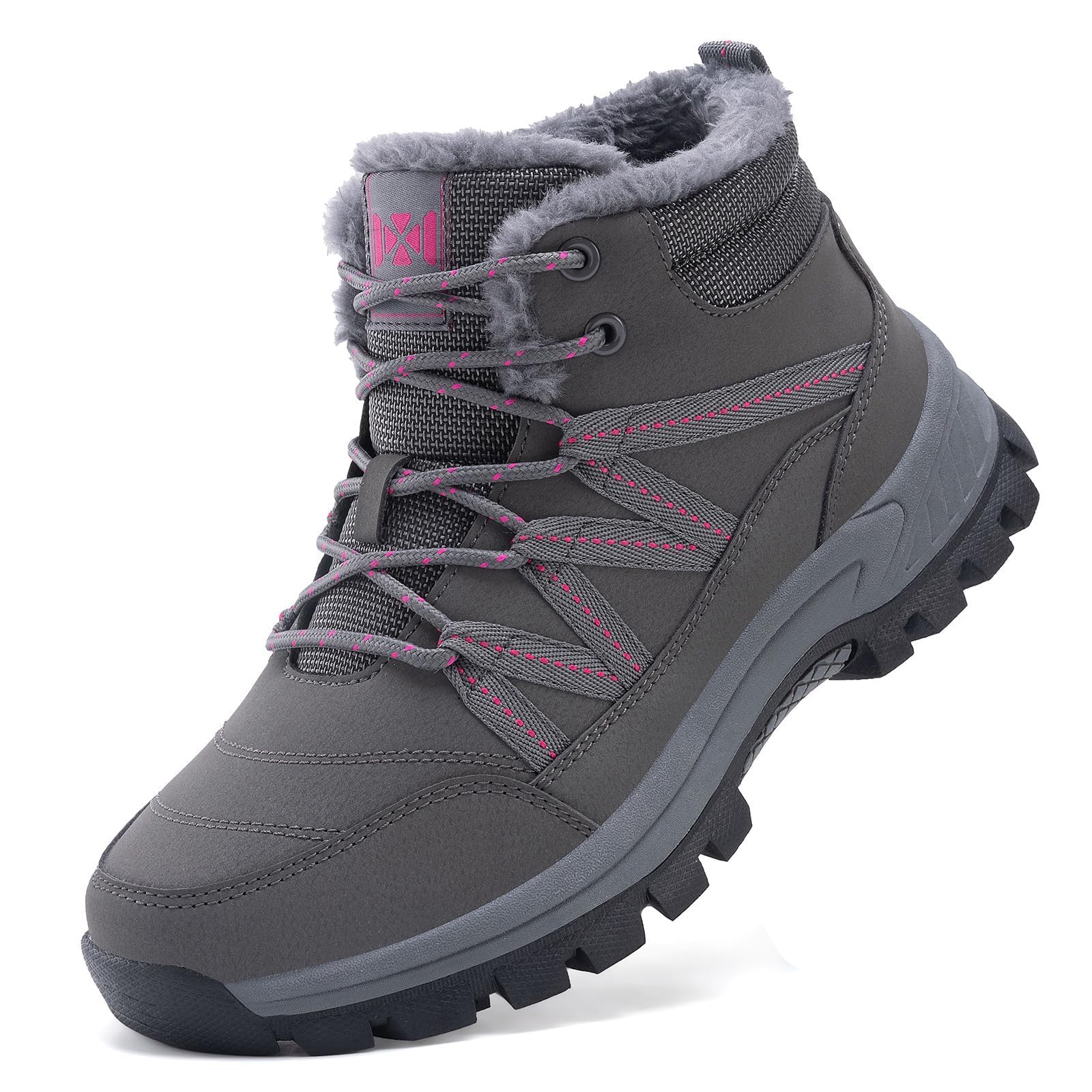 Moodeng Women Winter Boots Warm Comfortable Outdoor Ankle Boots Lace Up Hiking Boots Non-Slip Trekking Shoes
