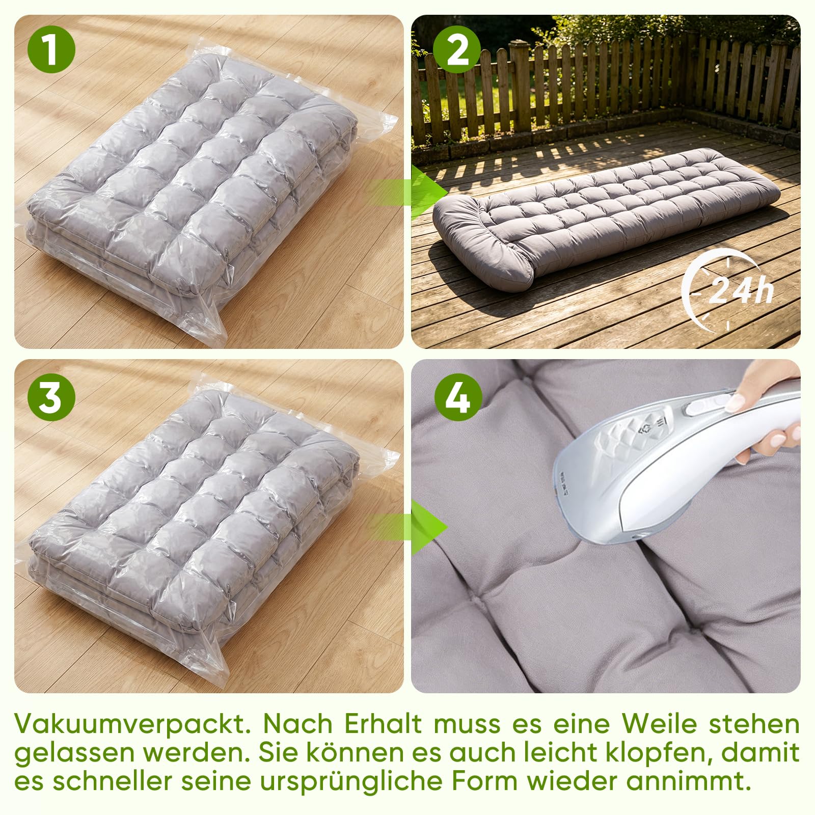 Lot de 2 coussins pour chaise longue - 170 x 53 x 8 cm - Épaisseur : 170 x 53 x 8 cm - Pour chaise longue - Avec cravate - Pour vacances, extérieur, chaise longue - Gris