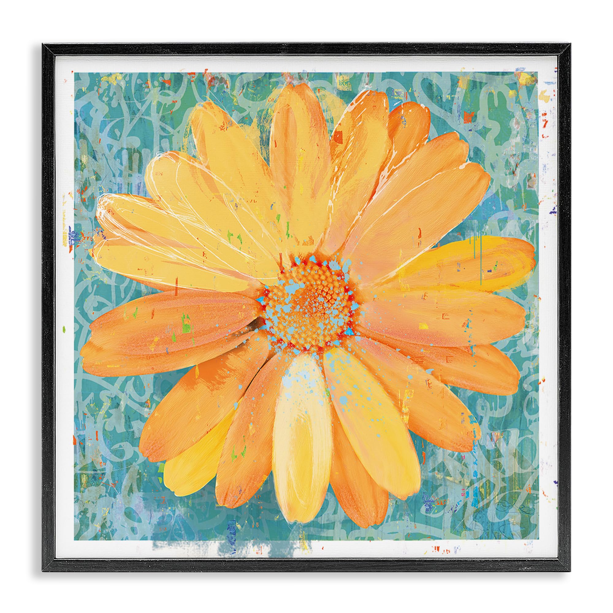 Stupell Industries Midnight Black (Textured) 'Urban Daisy Over Graffiti'| Framed Giclee Art