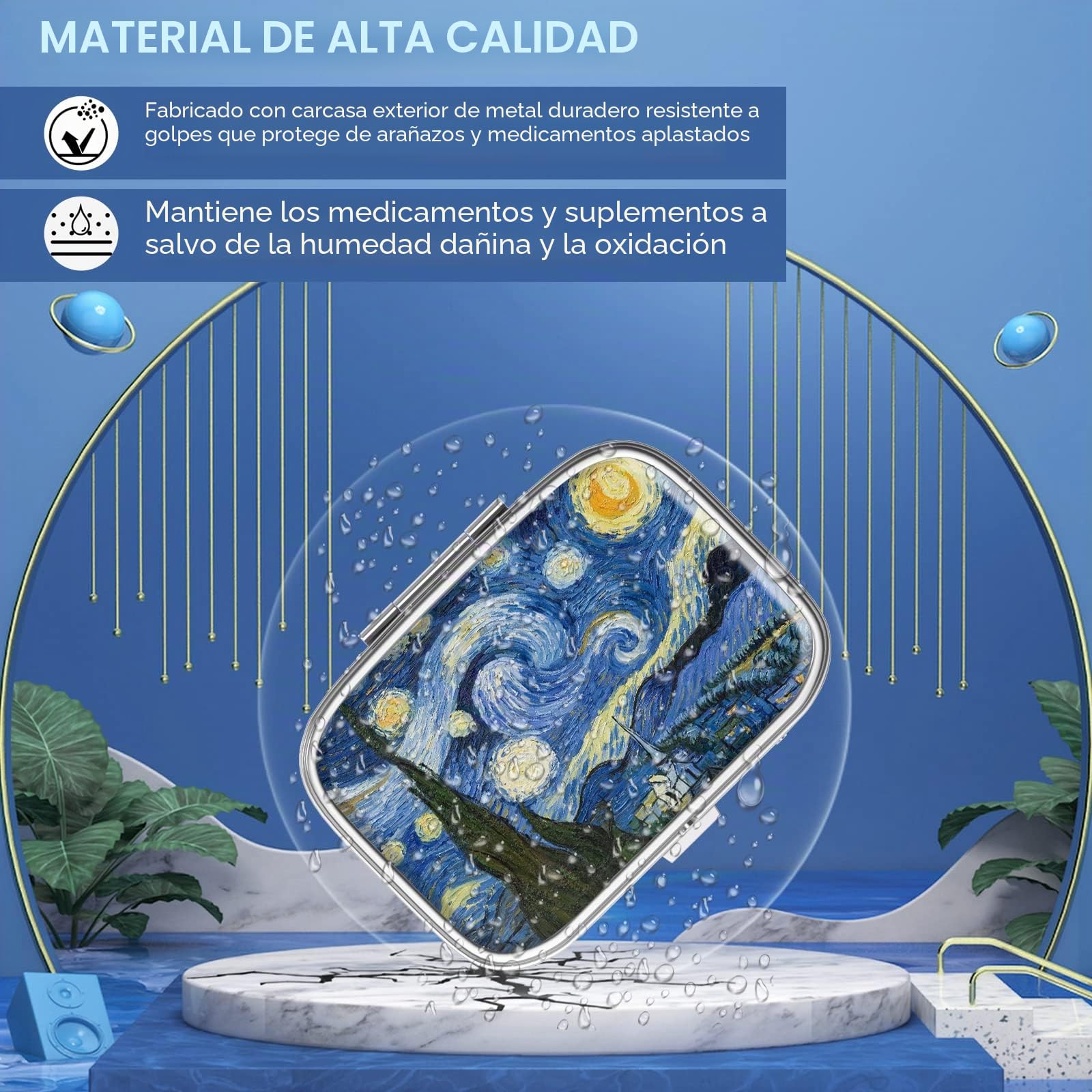 Pastillero de 2 compartimentos para medicinas, portátil para bolsillo o monedero Pastillero Decorativo de metal para medicinas Organizador de vitaminas Regalo único