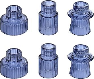 Vixdonos Glass Candlestick Holders Tealight Candle Holders for Table Centerpieces, Wedding Decor and Dinner Party (6 Pcs, Dark Blue)