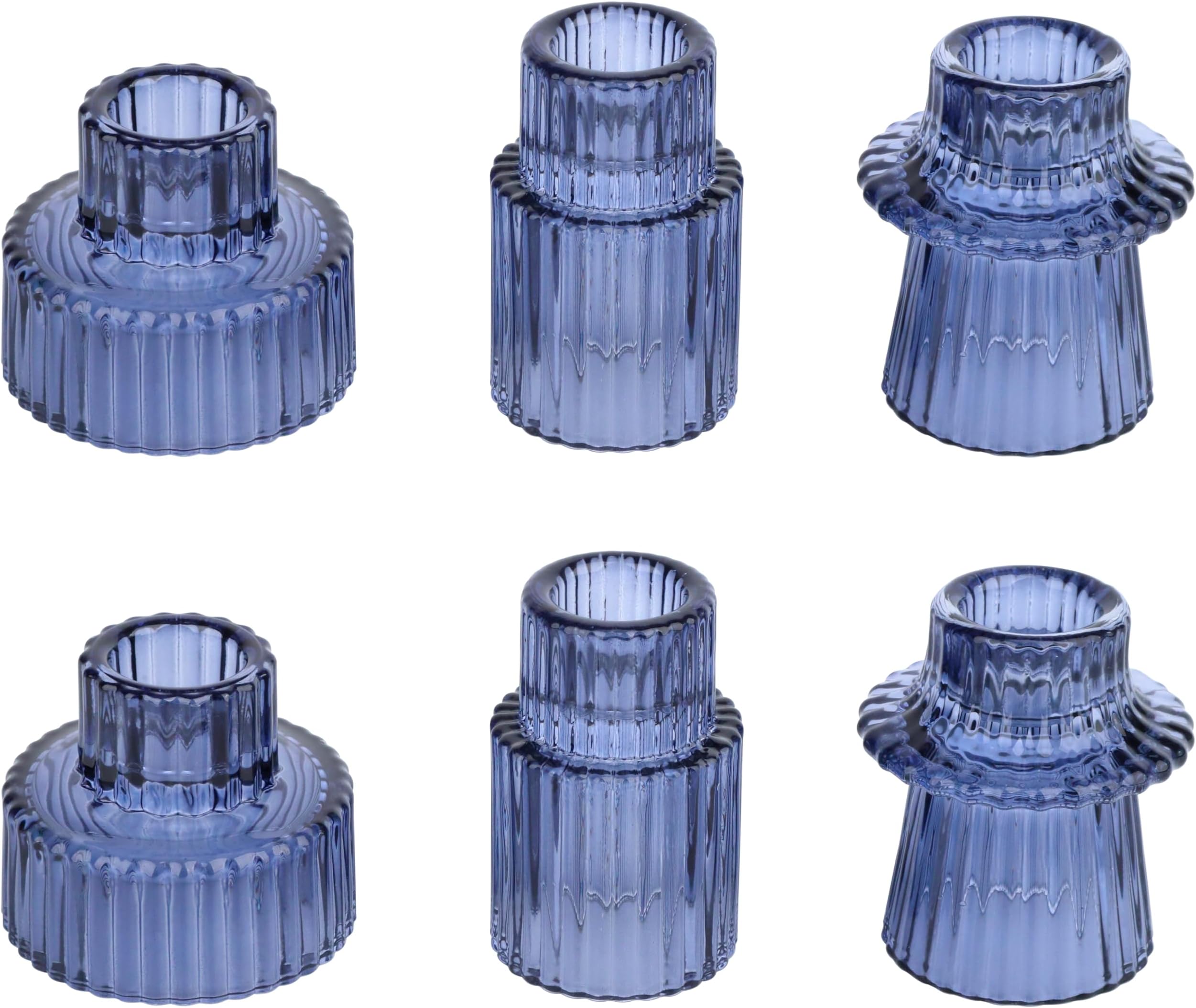 Vixdonos Glass Candlestick Holders Tealight Candle Holders for Table Centerpieces, Wedding Decor and Dinner Party (6 Pcs, Dark Blue)
