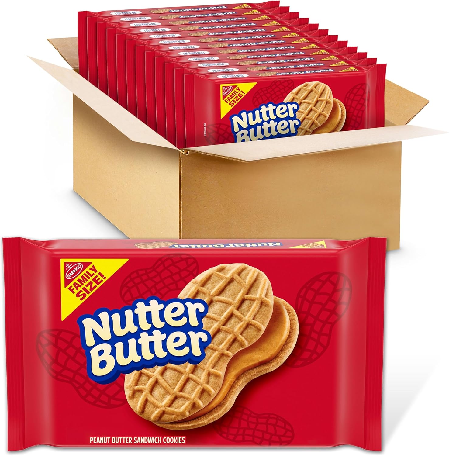 NUTTER BUTTER Peanut Butter Sandwich Cookies, Family Size, 4 - 16 oz Packs
