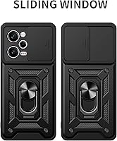 Vista 5 de CCSmall Funda para Xiaomi Redmi Note 12 Pro+ con cubierta de cámara deslizante, funda protectora de grado militar para teléfono con soporte de Negro