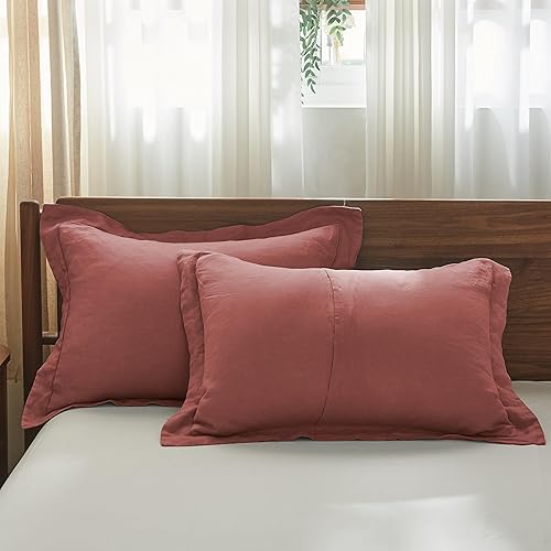 Miniatura 7 de Simple&Opulence Juego de funda de edredón 100% lino con bordado lavado, 3 piezas (1 funda de edredón con 2 fundas decorativas) con cierre de botón,