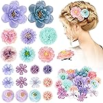 BBTO 21 Pcs Flower Hair Clip Rose Hair Clips Barrettes for Women Flower Accessories Boho Bride Claw Clip Hairpin Brooch Pin Headpiece for Wedding(Blue, Purple)
