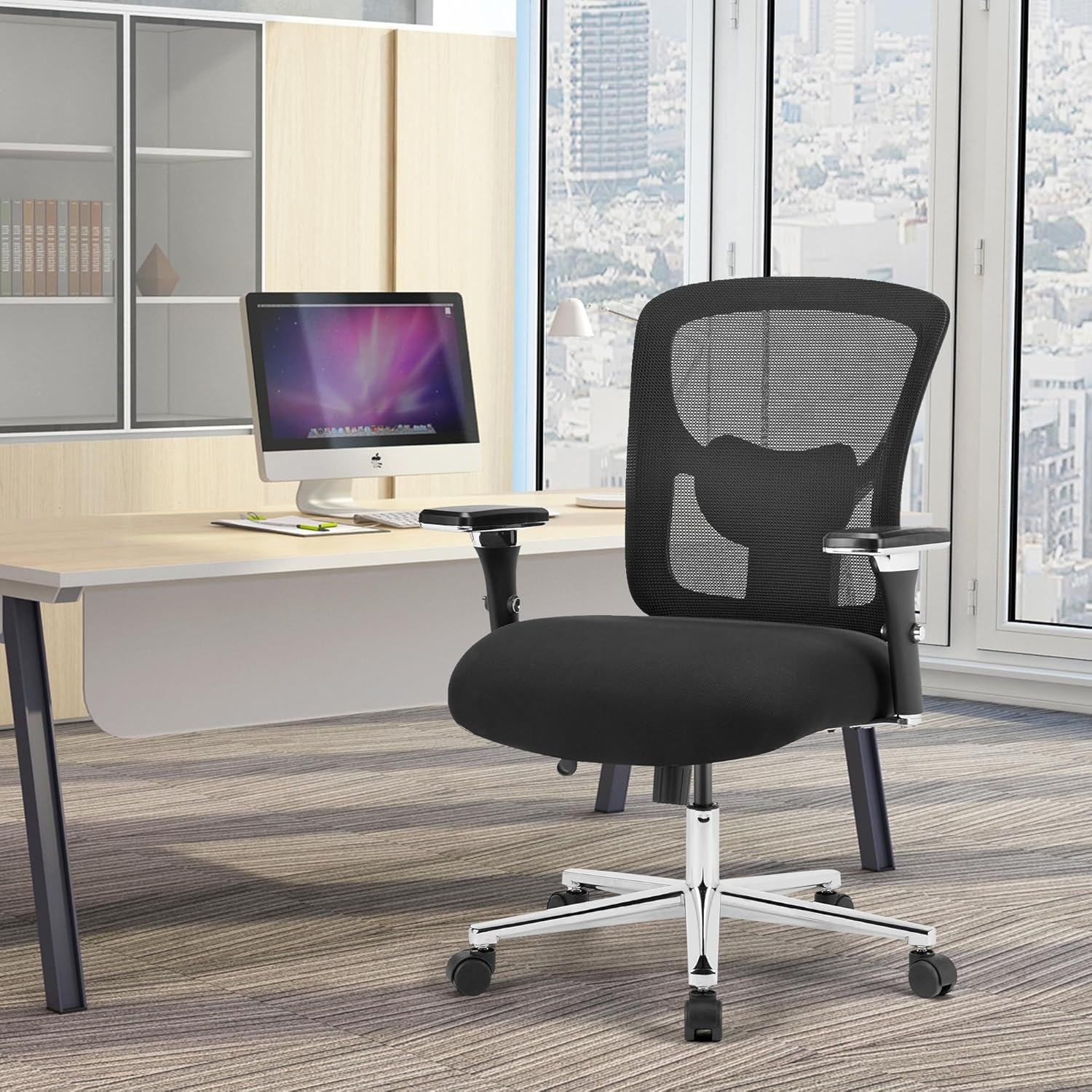 Big and Tall Office Chair 500LBS, Heavy Duty Ergonomic Computer Desk Chair Mesh Executive Task Chair with Adjustable Lumbar Support Wide Comfy Seat and 4D Armrests for Home Office, Black