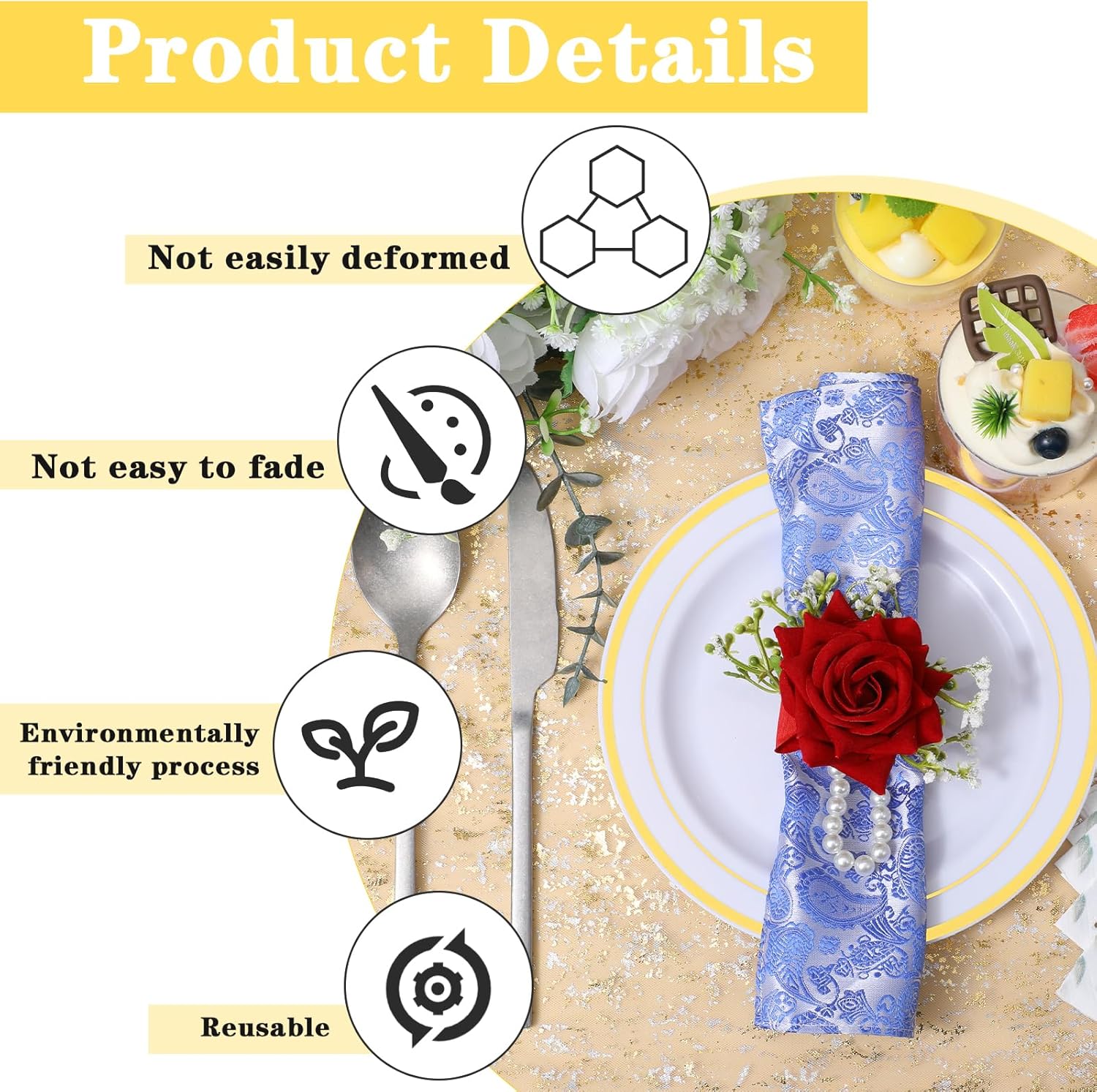 Set of 100 Elegant Gold Napkin Rings, Stainless Steel Rotundity Napkin Rings for Wedding, Christmas, Party Table Settings