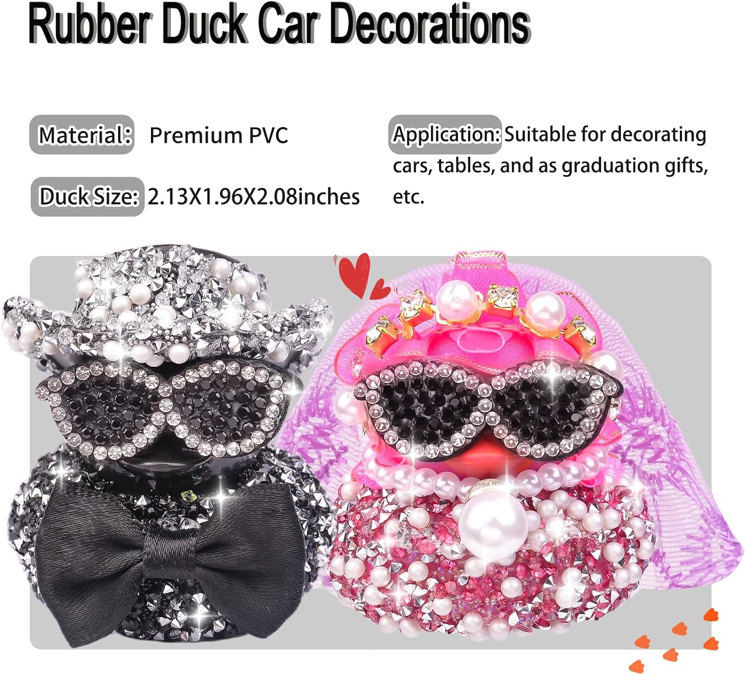2pcs Sparkly Diamond Wedding Rubber Ducks Car Dashboard Decoration, Groom Bride Couple Duck for Wedding Gifts, Wedding Wishes, Marriage Souvenirs, Bling Rhinestones Duckies