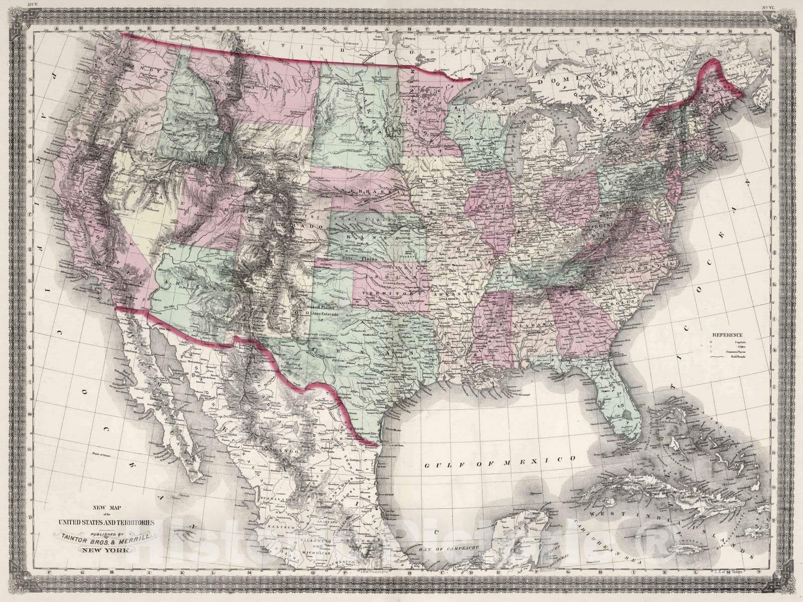 Amazon.com: Historic Map : 1874 United States and