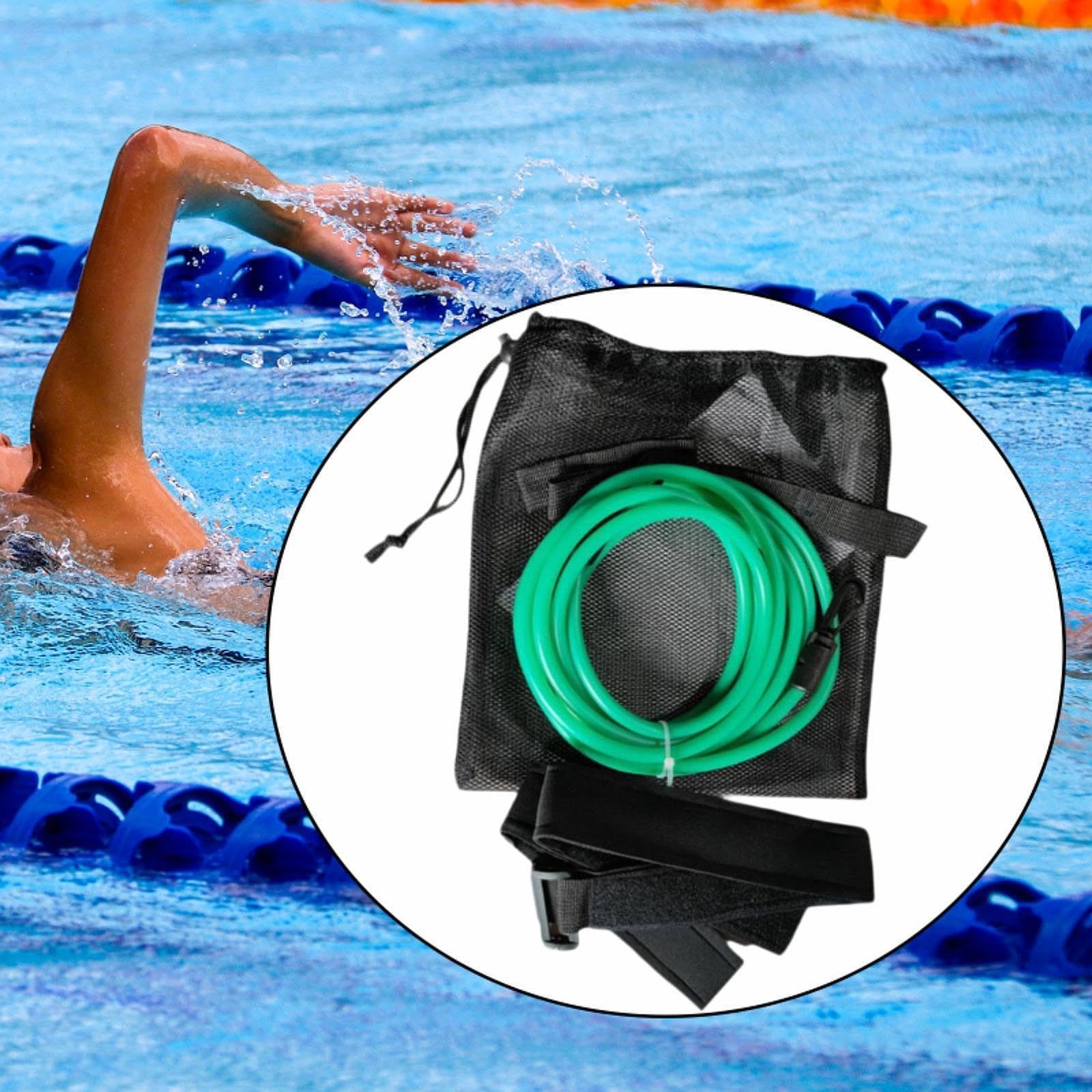 kowaku Swimming Resistance Belt Stationary Swimming Harness Adjustable Waistband Agility Training Swim Training Band for Women Men, Green