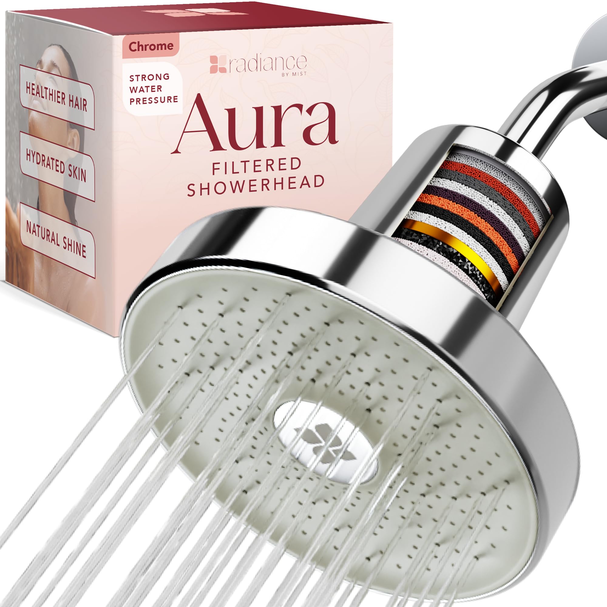 Testa con filtro per acqua dura, migliora pelle, capelli e unghie, grande soffione filtrato ad alta potenza con filtro, ammorbidisce l'acqua e rimuove cloro e metalli pesanti, cromato