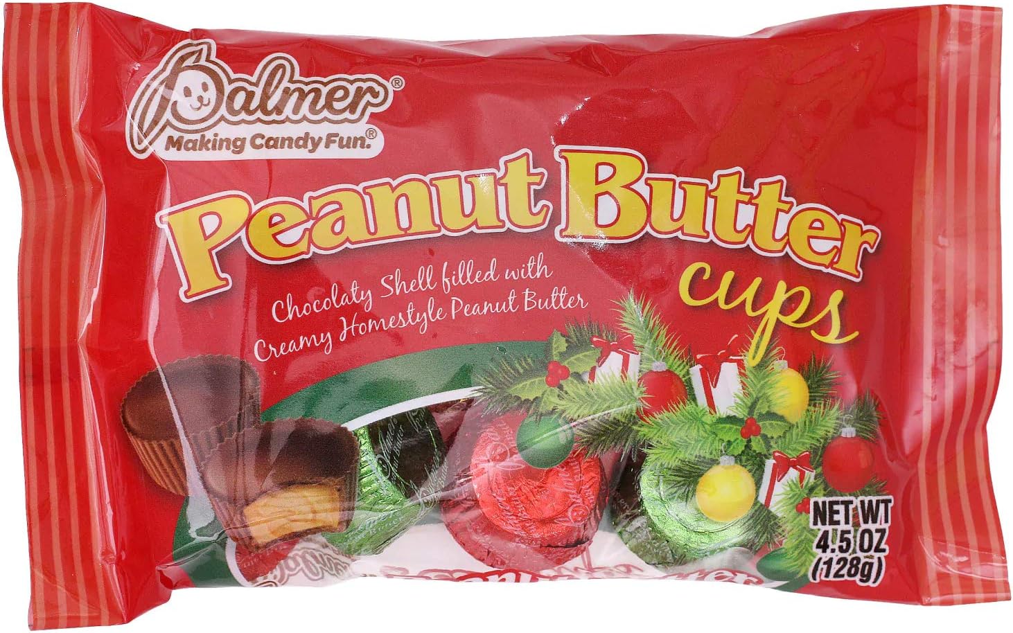 (1) Bag Peanut Butter Cups - Chocolaty Shell Filled with Creamy Homestyle Peanut Butter - Individually Wrapped Holiday Candy - Net Wt. 4.5 oz