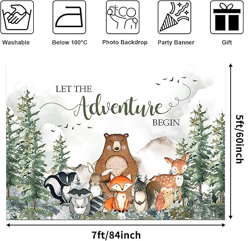 Miniatura 2 de Avezano Telón de fondo de baby shower con texto en inglés "Let The Adventure Begin Baby Show", decoración de fiesta para niños, pancarta de desierto
