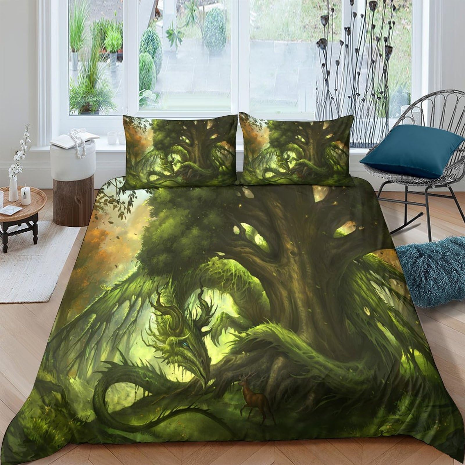 Ctjqhvkz Style-5 3D Printed Enchanted Forest Fitted Sheet Microfiber Breathable Ancient Tree Bed Cover For Bedroom Dorm Decor Single（135X200cm）