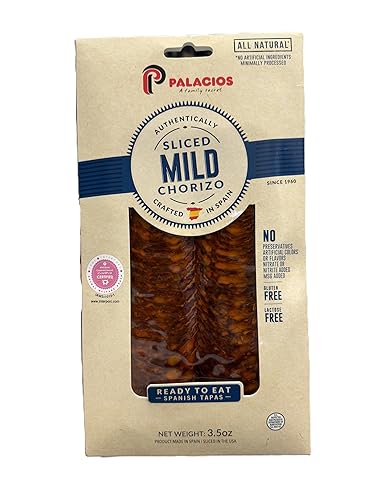 Auténtico chorizo español en rodajas importado de España. Suave 3.5 onzas por Palacios