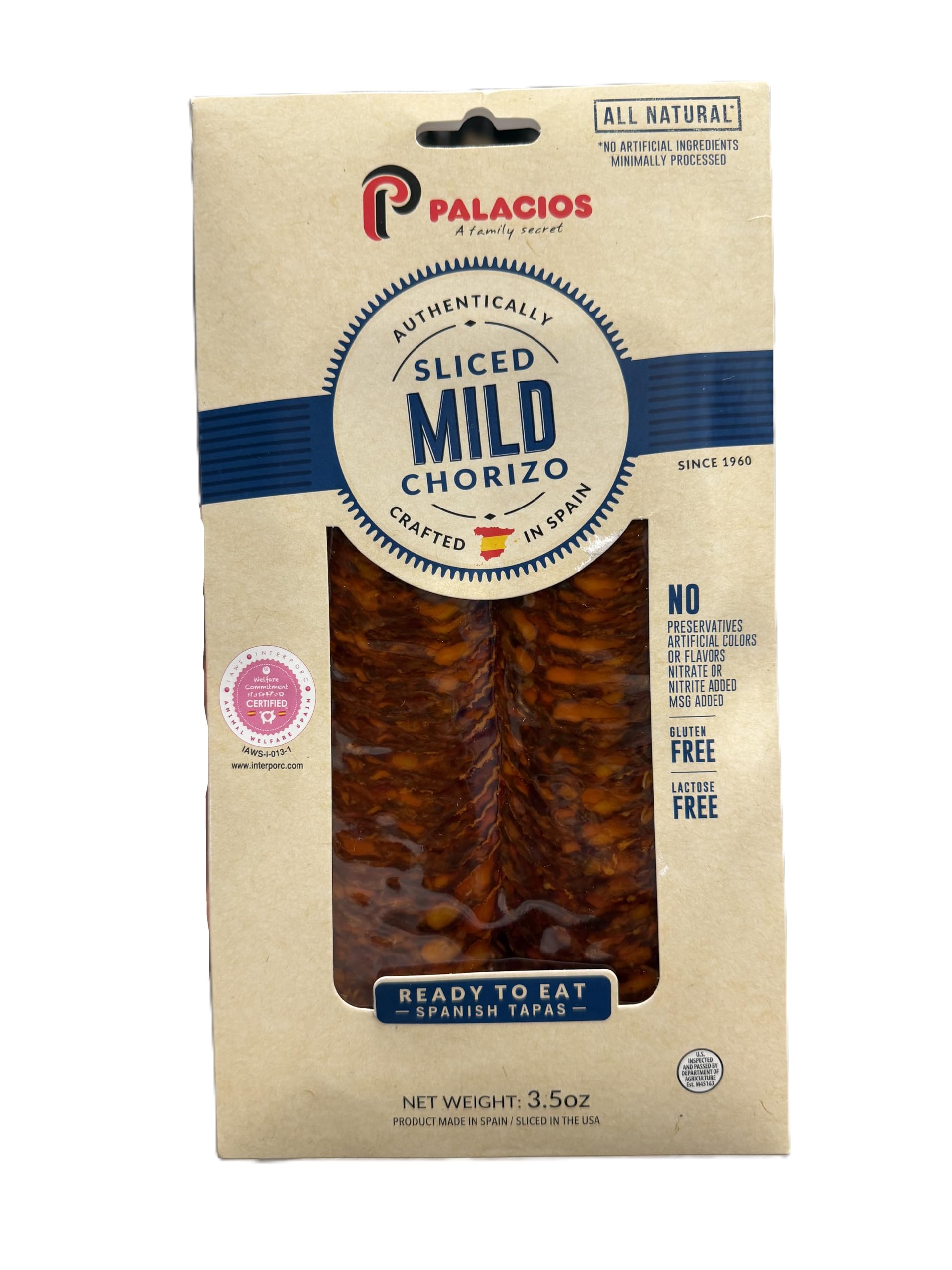 Authentic Spanish Chorizo Sliced Imported from Spain. Mild 3.5 OZ by Palacios