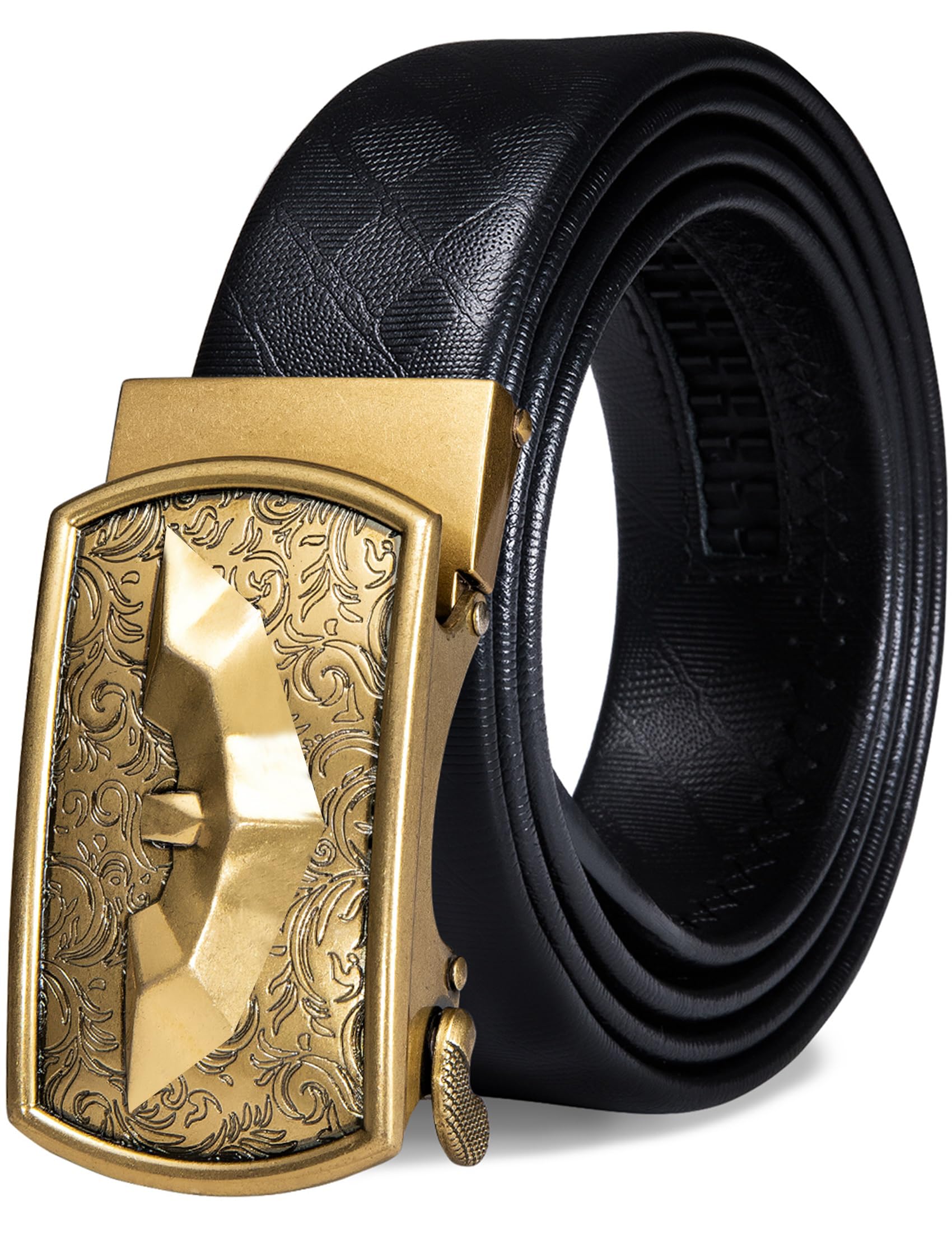 Mens Belts Leather Ratchet Automatic Buckle Slide Click 1 3/8" Designer Dress Fashion Classic Casual Work Business