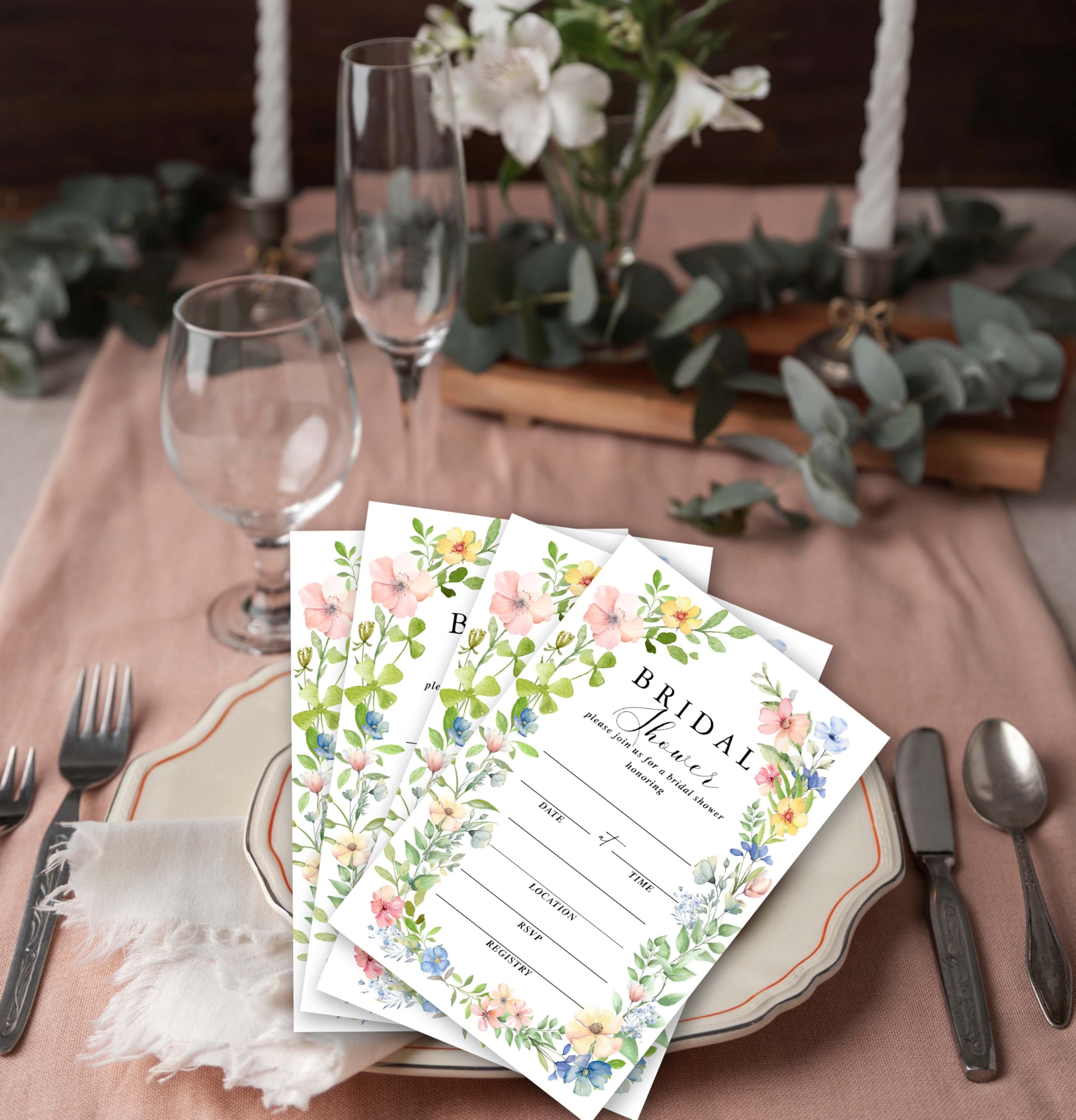Hochzeitseinladungen für Brautpartys, 25 bunte Sets, Hochzeitseinladungskarten mit Umschlägen, florale Hochzeitseinladungen für Verlobung, Party, Dekorationen (B07)