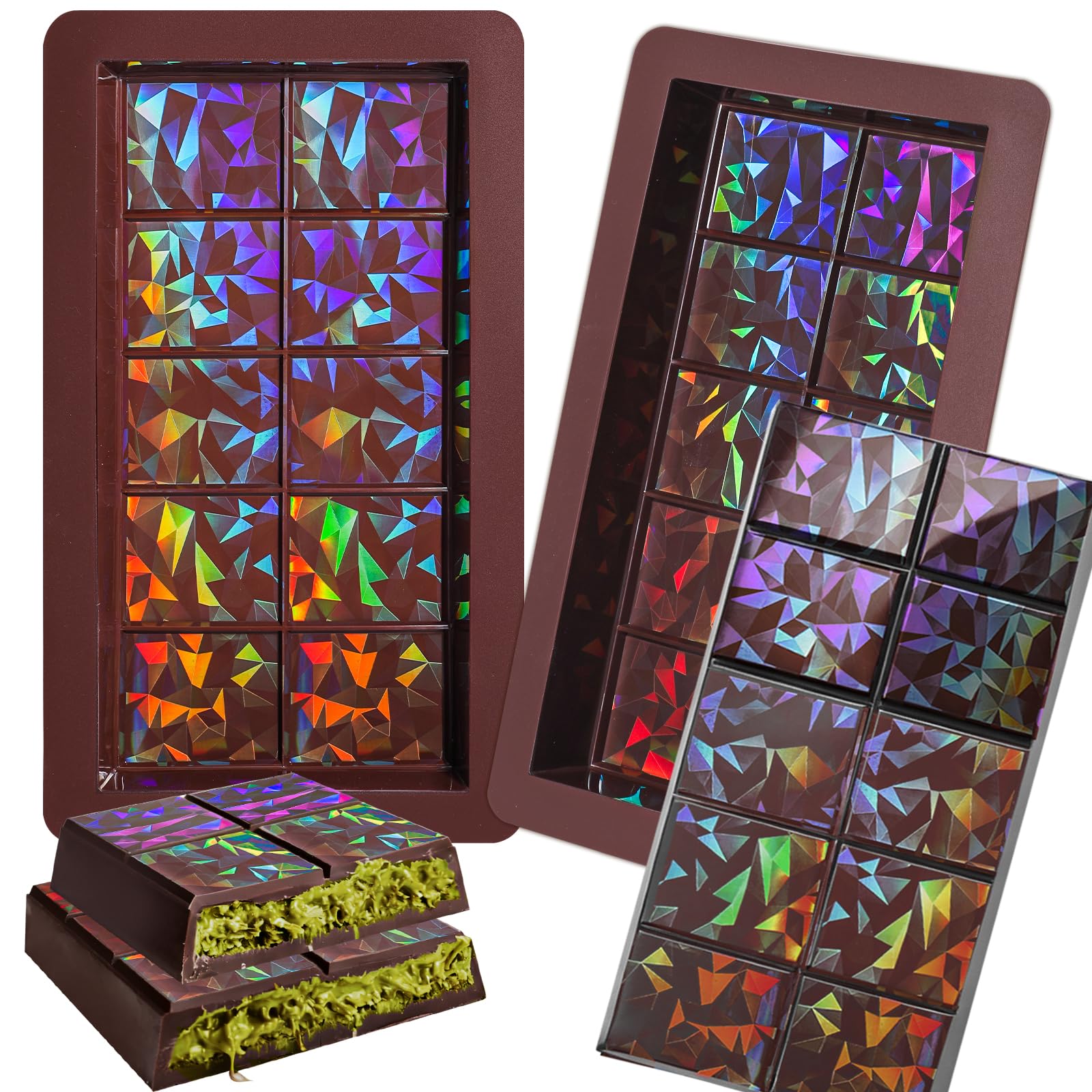 Kamehame Holographic Chocolate Mould Silicone 2 Pcs Deep Chocolate Bar Mould Chocolate Silicone Mold