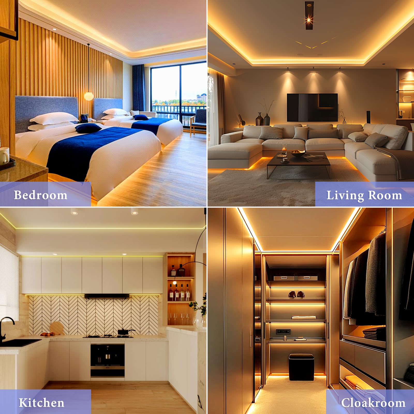 Kit de tiras LED COB de 5 metros regulable 2700 K blanco cálido 24 V/2400 LEDs/CRI90+ con 8 puertos funciona con Alexa/Google Assistant para dormitorio, TV, iluminación