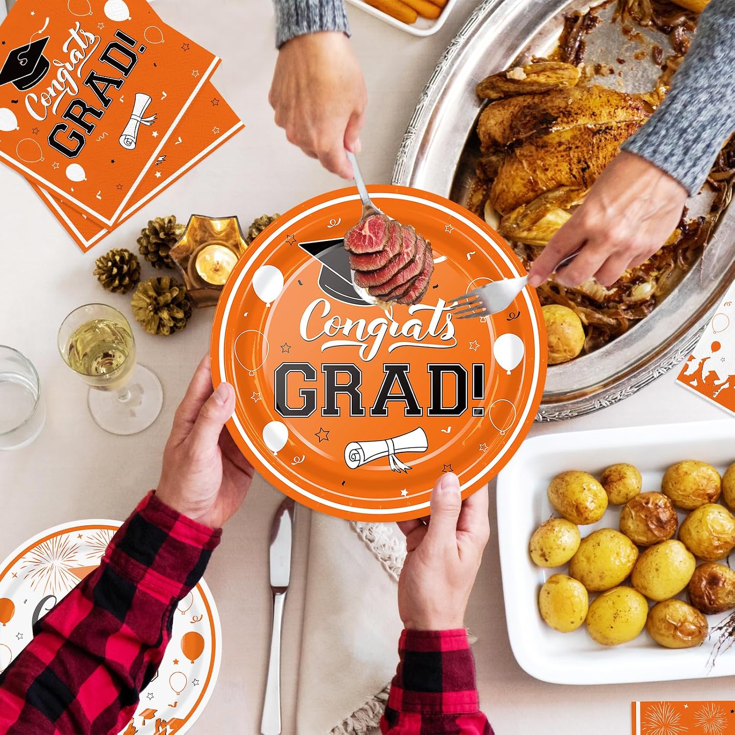 Graduation Party Plates Napkins 2026 Graduation Party Supplies Orange Paper Plates Cocktail Napkins for Congrats Disposable Grad Decorations Serve 50