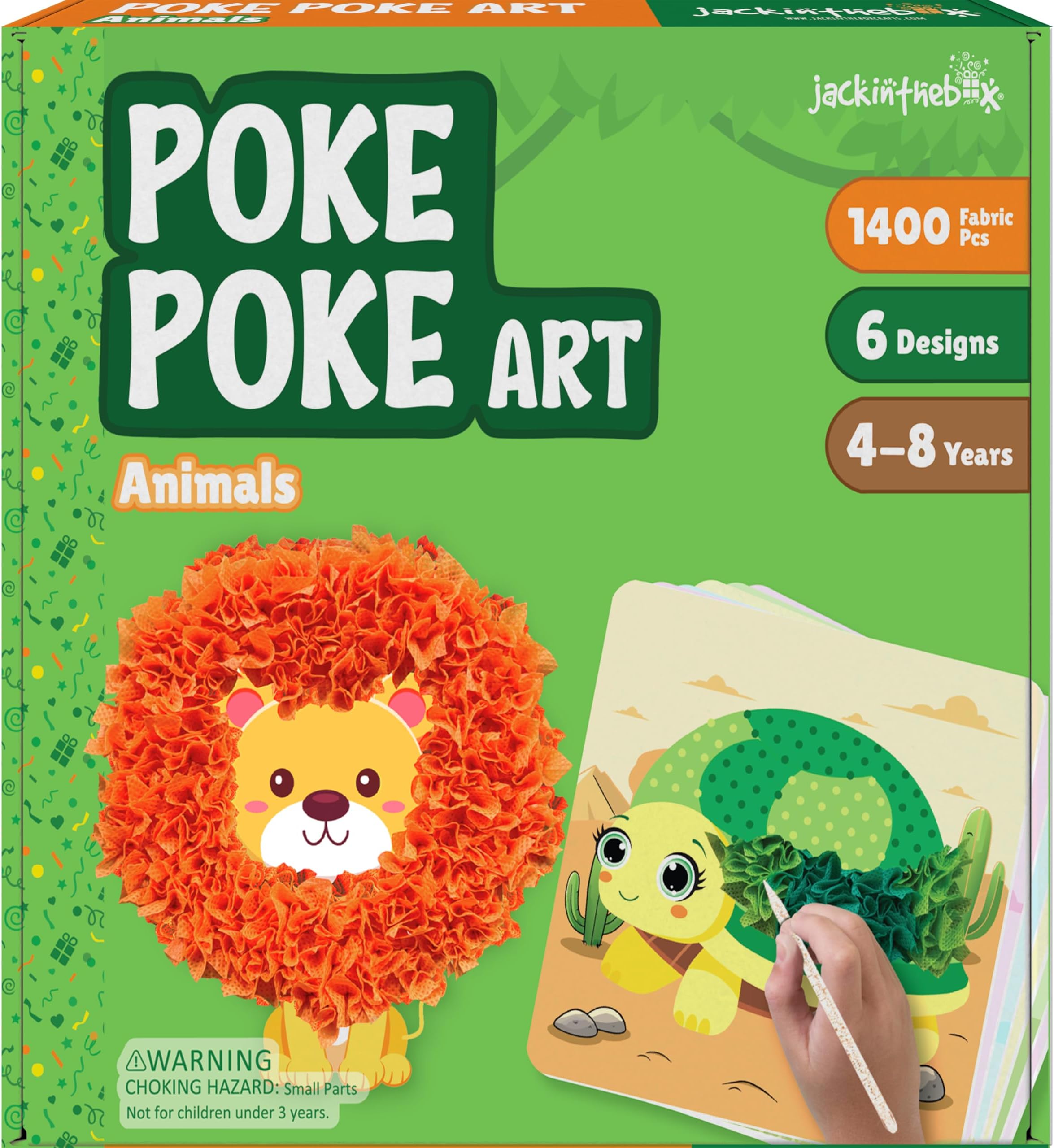 jackinthebox Poke Poke Art – Animals Theme Like Tortoise, Snail, Lion, Owl, Macaw, Butterfly, Mess-Free Sewing Art for Kids, Toys for Girls and Boys Ages 4 5 6 7 8, Great Gift for Childrens