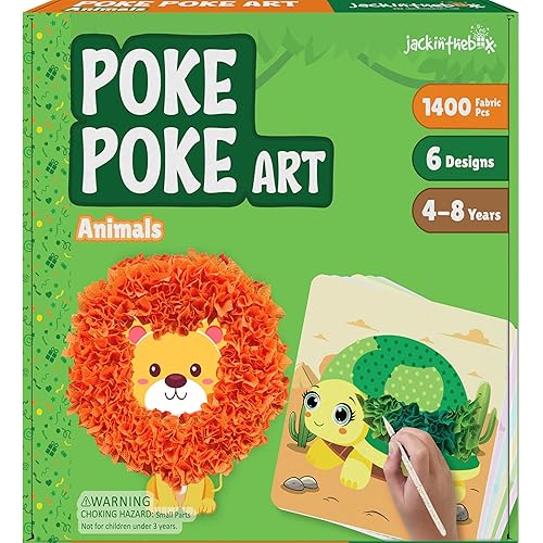 jackinthebox Poke Poke Art – Animals Theme, Mess-Free Fabric Art and Craft, Flower Pressing Kits, Gift for Kids, Girl Gifts, Boy Gift, Toys for Girls and Boys Ages 4 5 6 7 8