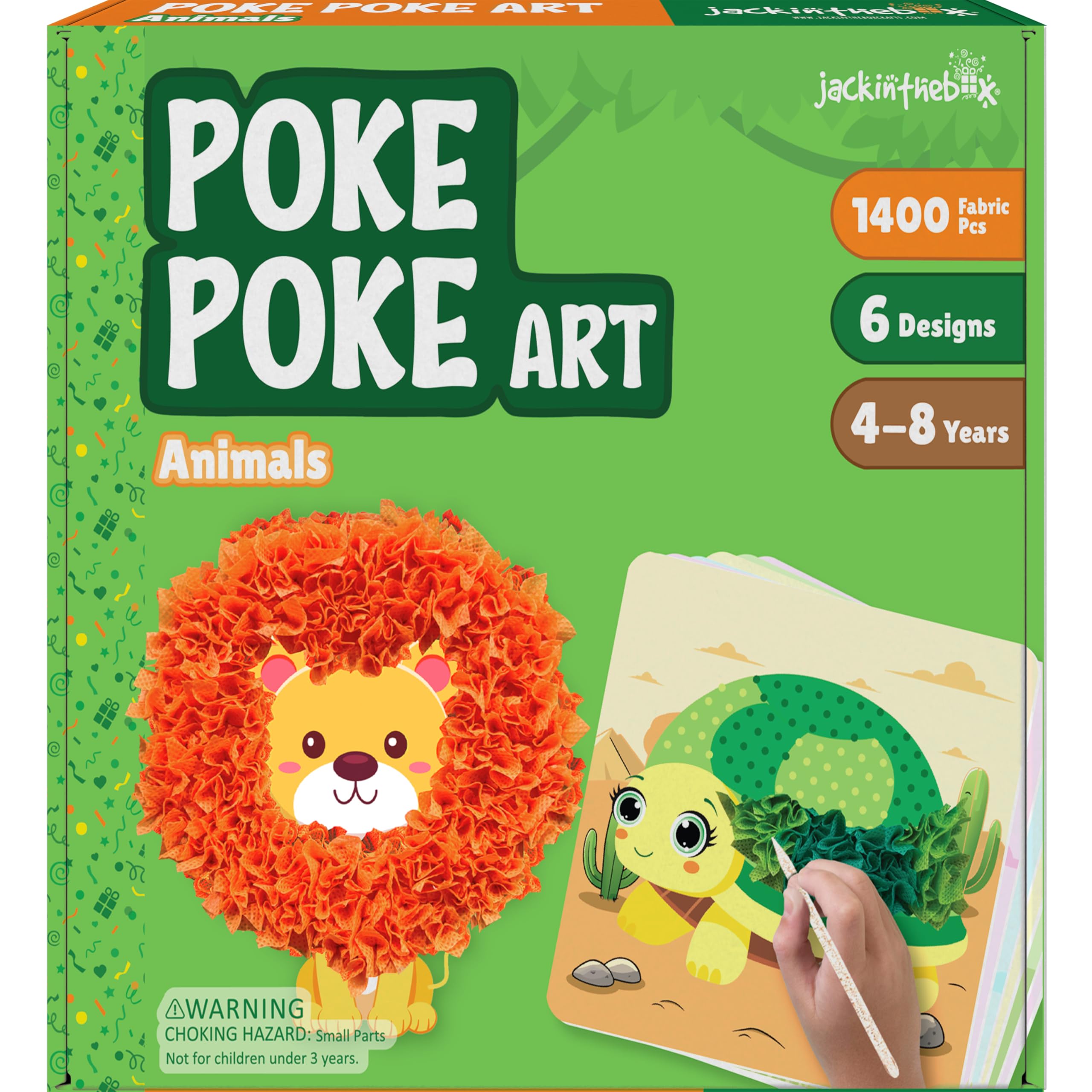 jackinthebox Poke Poke Art – Animals Theme Like Tortoise, Snail, Lion, Owl, Macaw, Butterfly, Mess-Free Sewing Art for Kids, Toys for Girls and Boys Ages 4 5 6 7 8, Great Gift for Childrens