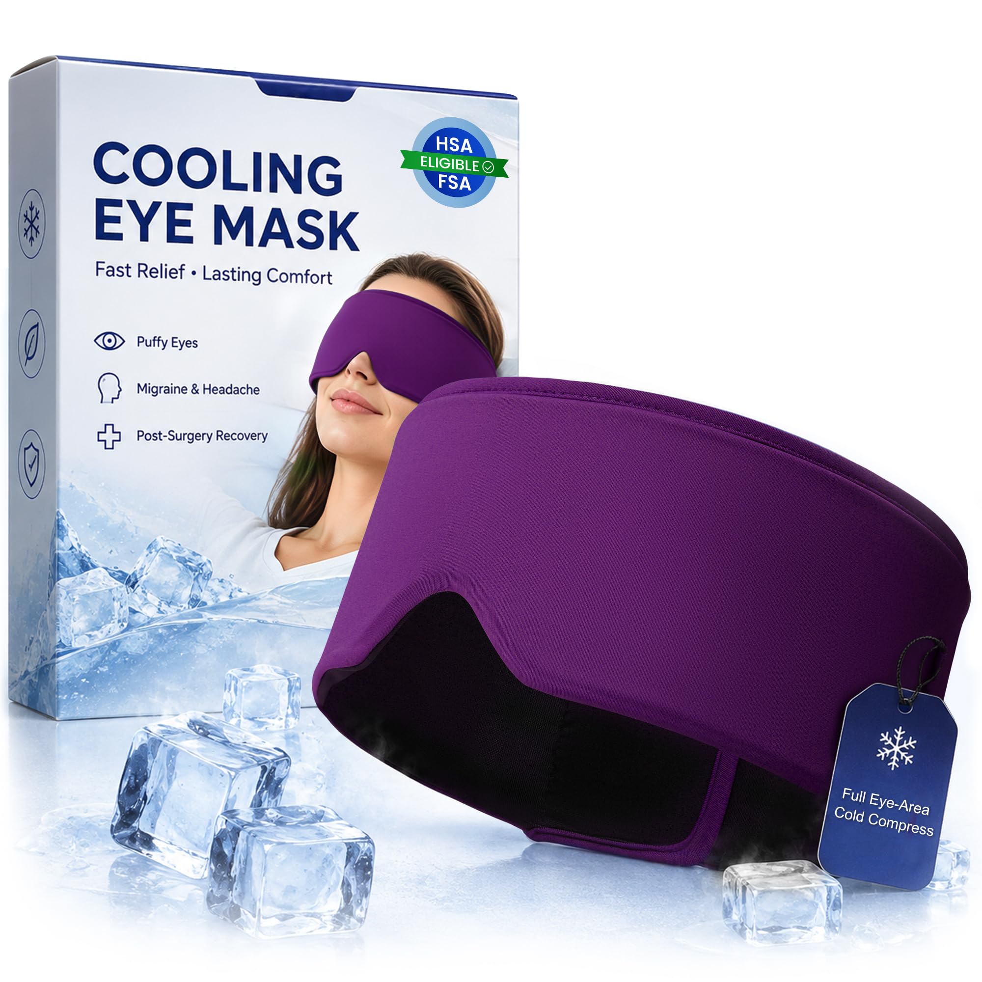 Cooling Gel Eye Mask for Puffy Eyes, Migraine &amp; Headache Relief, Full Eye-Area Cold Compress for Eyes &amp; Temples, FSA Eligible HSA Reusable Eye Ice Pack for Swelling &amp; Post-Surgery Recovery