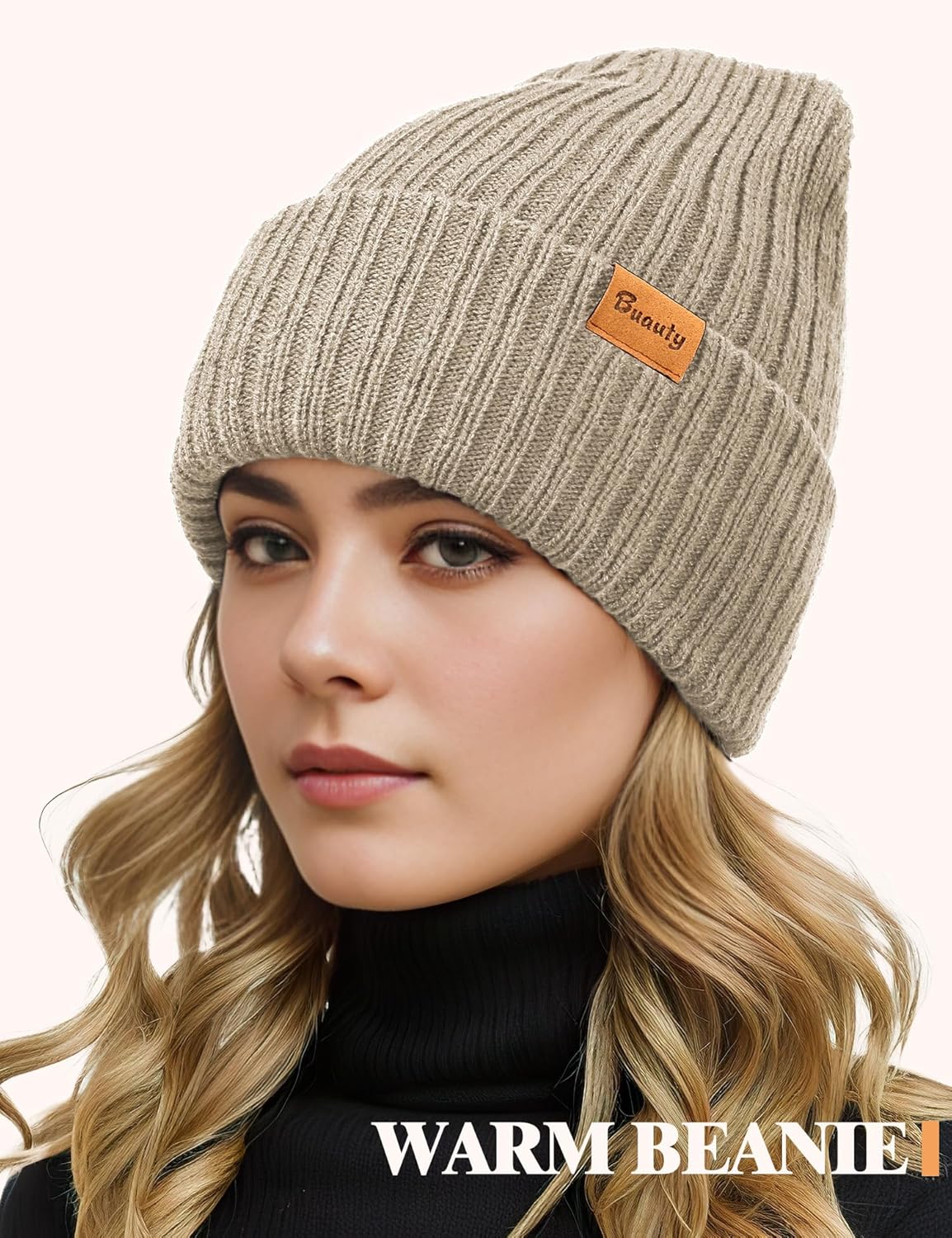 Beanie Hats for Men Women Fleece Winter Hat Chunky Knit Skull Stocking Caps for Guys Thermal Snow Hat Heated Cuffed Gift - Image 2