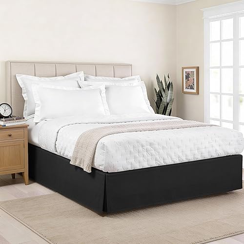 Falda de cama de lujo con diseño hotelero a medida, pliegues en caja, caída de 14 pulgadas, tamaño Twin, color negro