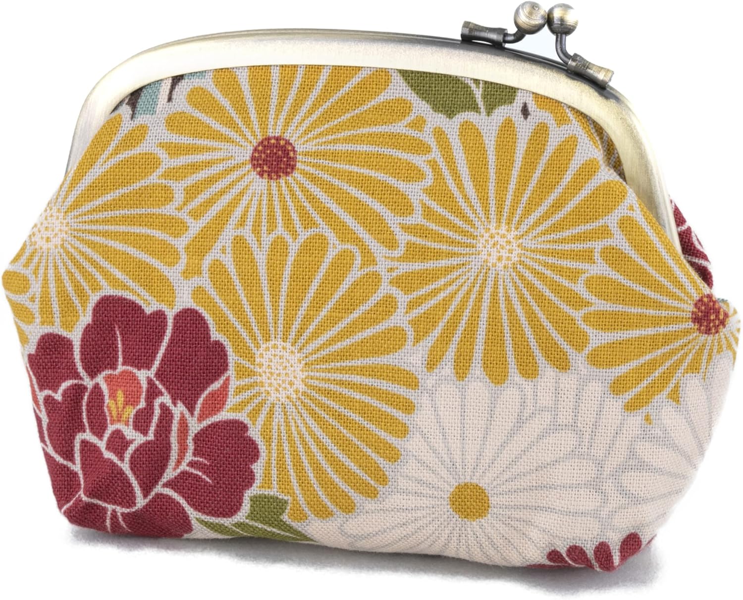 Vintage Floral Kiss Lock Coin Change Wallet Purses (Retro Flower - LineBlue) Tiny Slim Small Makeup Cosmetic Bag/Made in Japan Pouch for Women