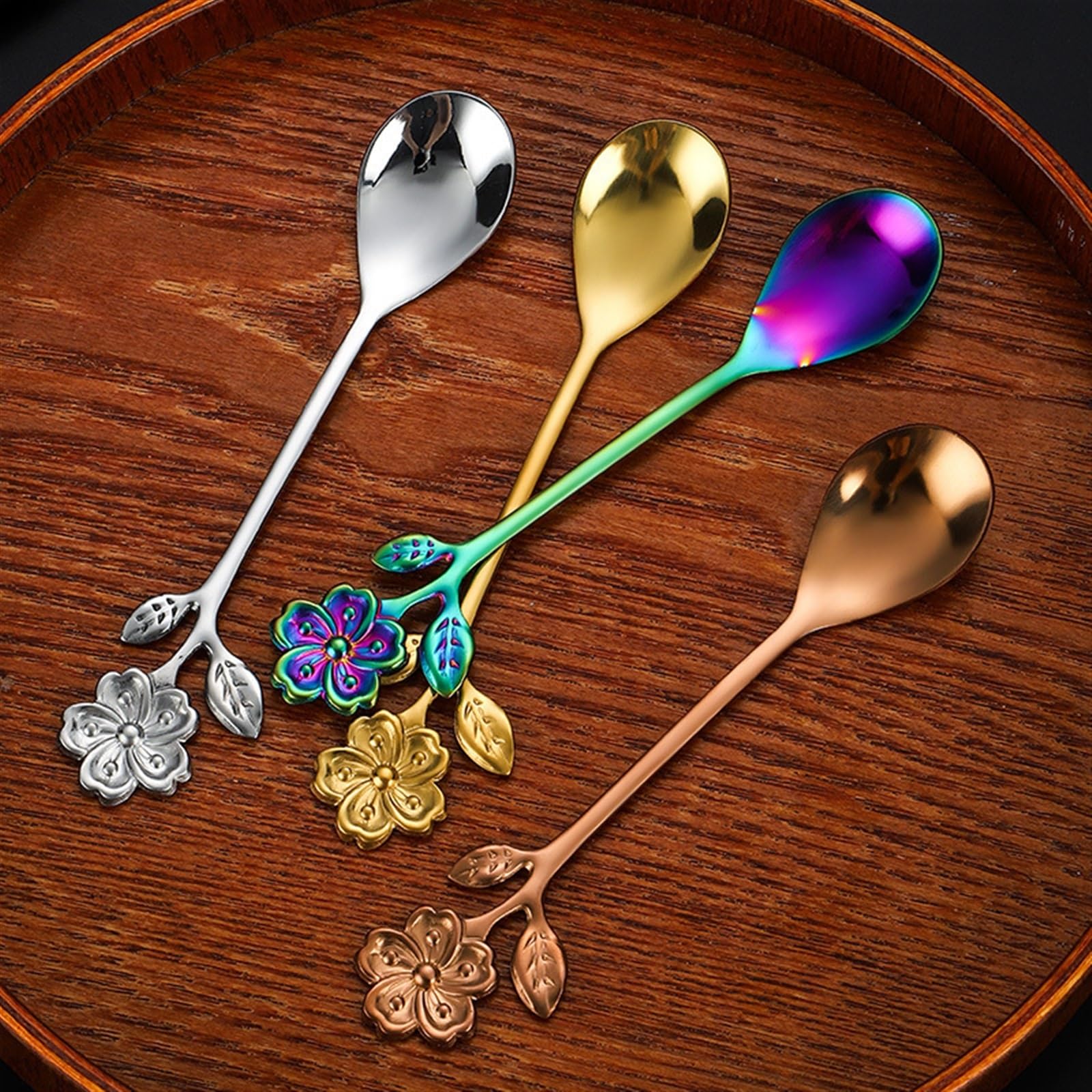 Set 4 Cucchiaini Da Tè In Acciaio Inossidabile - 14 Cm Con Sfera In Ceramica Colorata - Mini Cucchiai Per Caffè, Dessert, Tè - 3