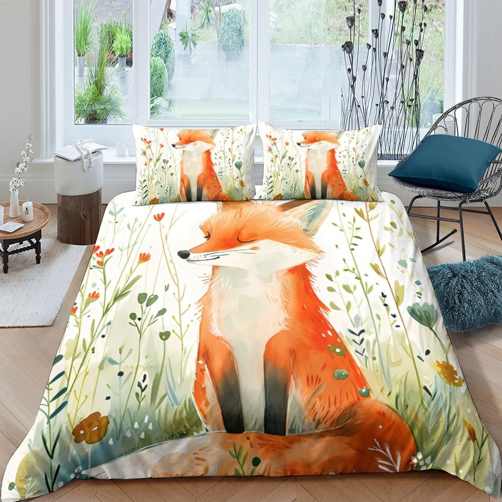 Ctjqhvkz Style-5 3D Printed Fox Meadow Fitted Sheet Microfiber Soft Breathable Woodland Bed Cover For Bedroom Guest Room Decor Single（135X200cm）