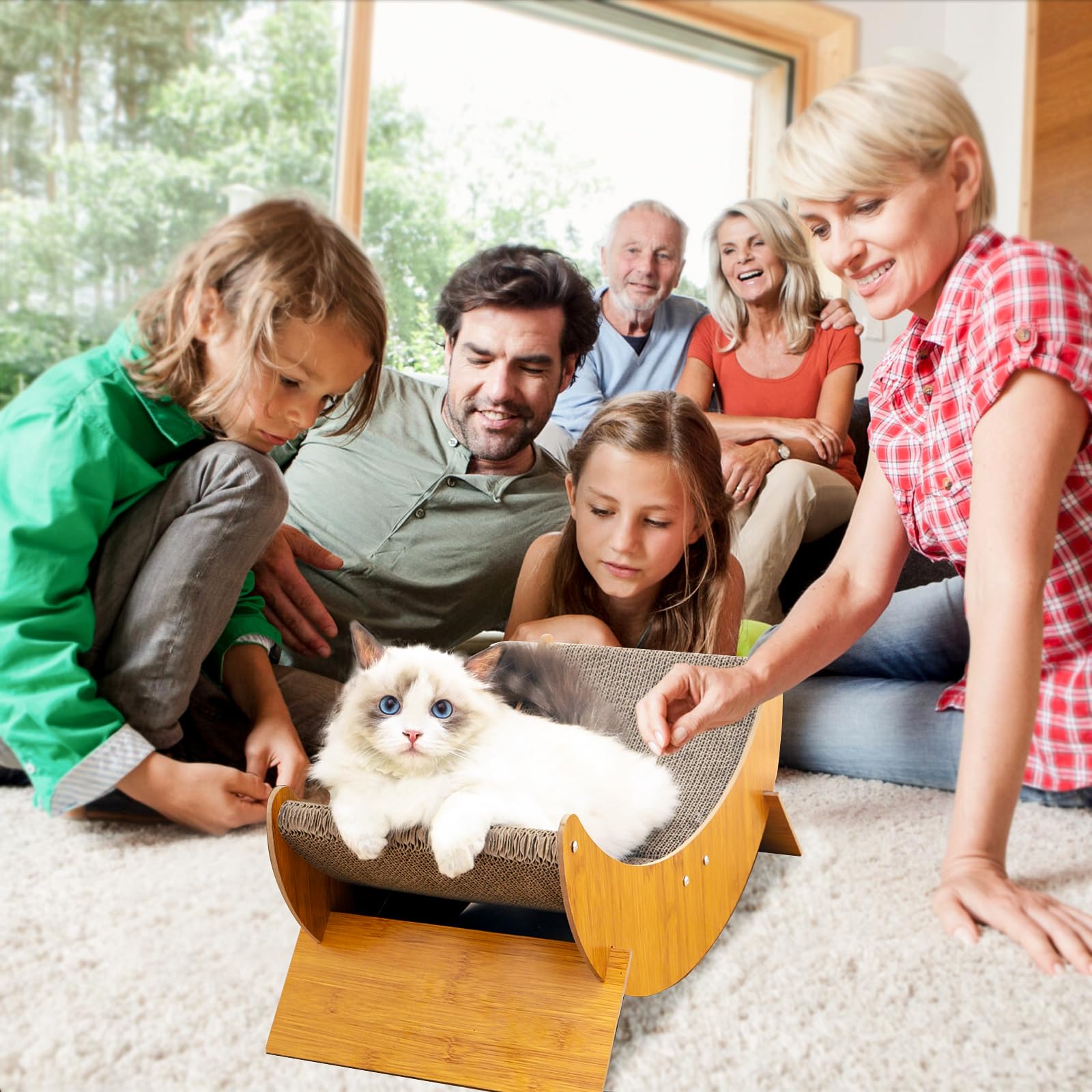 PETCUTE Tiragraffi in Cartone per Gatti,2 in 1 Sedia a Dondolo per Gatti e Letto per Dormire,Robusto Mobile in Legno per Animali Domestici, Multiuso,Grande Tiragraffi per Gatti con Piedini Rimovibili
