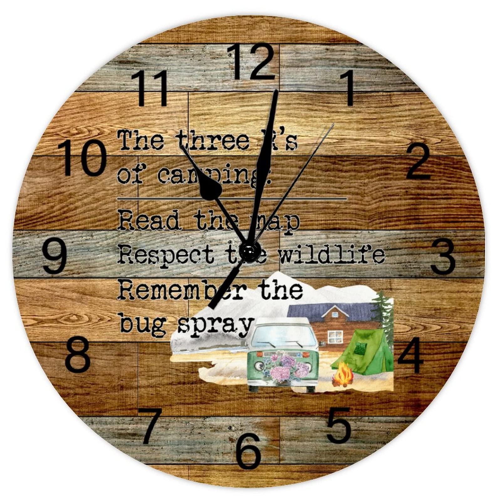 Horloge camping rétro cadeau idéal pour campeur avec citations inspirantes et cadran de 38cm
