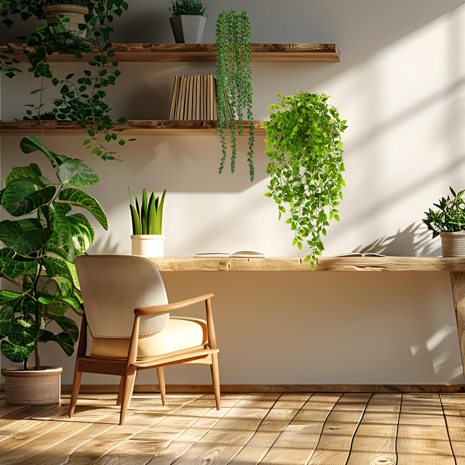 Auauraintt 4 Pezzi Finte Cadenti, 55-80 cm Pianta, Pendenti Artificiali con Vaso, Plastica per Decorazione Matrimonio Giardino Casa Balconi