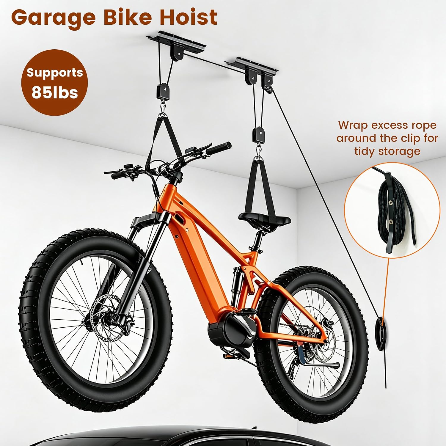 Bike Hoist, 2-Pack Ceiling Mounted Electric Bicycle Lift Pulley System
