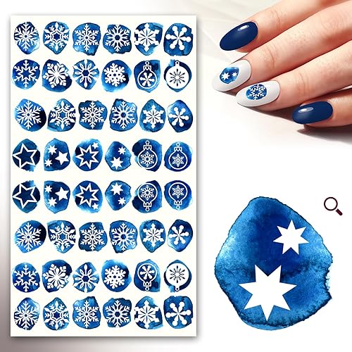Calcomanías de uñas (5 hojas) FlonznAIL Copos de nieve en puntos de acuarela Vintage Decoración de uñas de Navidad