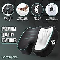 Vista 5 de Samsonite Cojín de asiento de espuma viscoelástica, cojín ergonómico para silla de oficina, almohadilla de presión de coxis, soporte de coxis