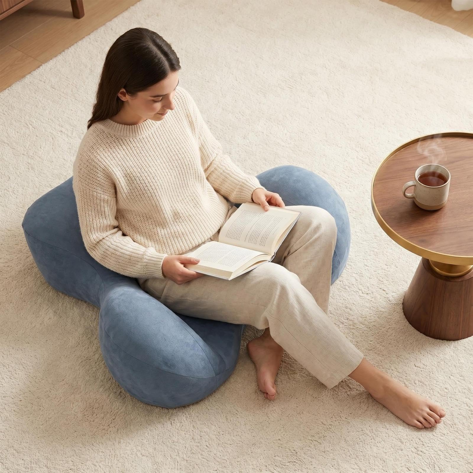 Cojín de Meditación Ergonómico Amplio con Relleno de Espuma Viscoelástica Funda Lavable y Base Antideslizante Adecuado para Sala de Estar Cuarto de, Azul, Individual