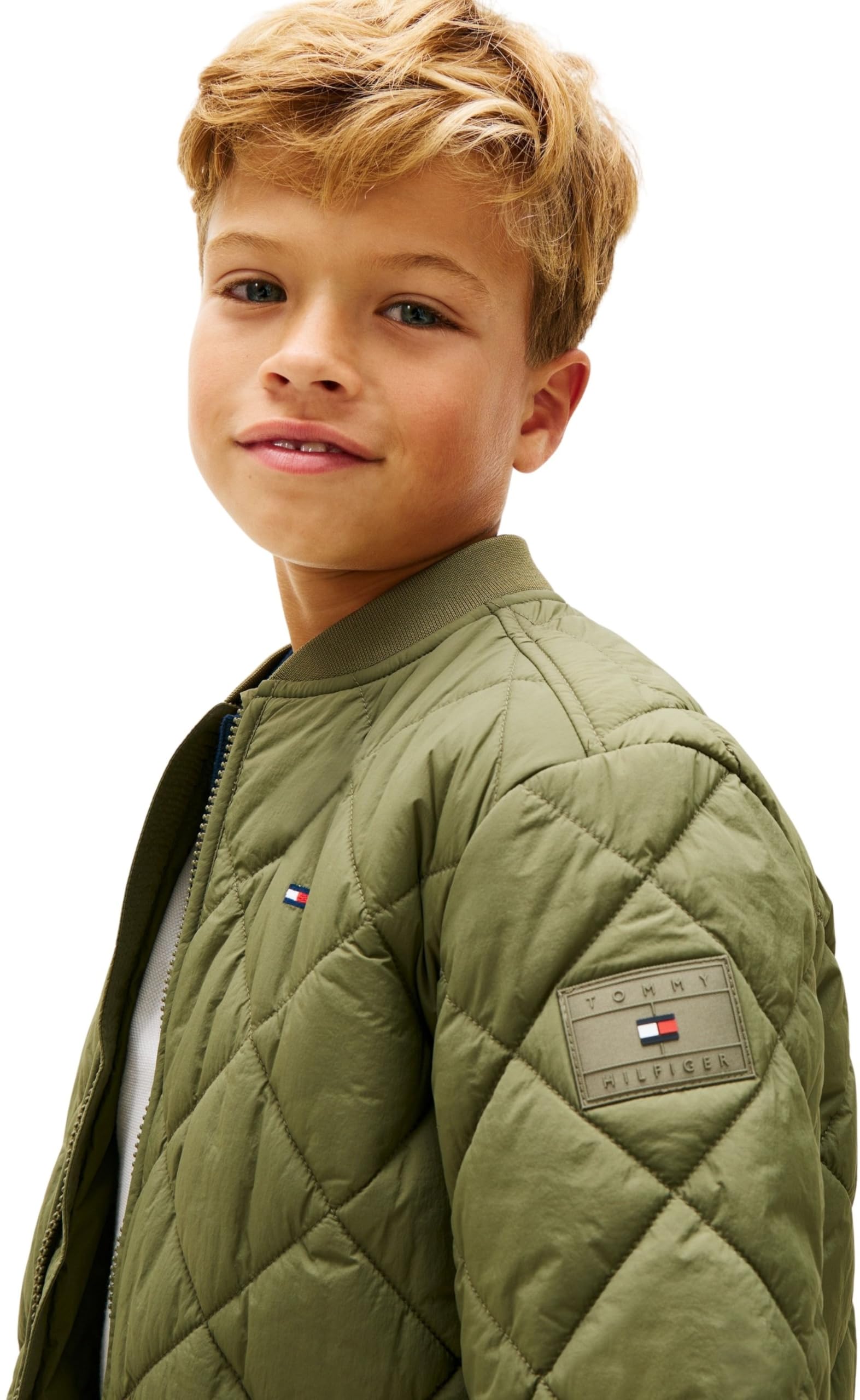 Tommy Hilfiger Pikowana lekka kurtka chłopięca KB0KB10214, zielona (Battle Green), 14 lat