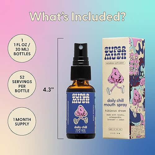 Miniatura 6 de SuperMush Daily Chill - Suplemento en aerosol de hongos con extracto mixto de hongos Reishi, hibisco y ashwagandha, extracto de hongos mixtos,